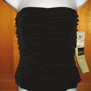 ADRIANNA PAPELL Occasions $130 Black Velvet Ruched Strapless Bustier size 8 NWT